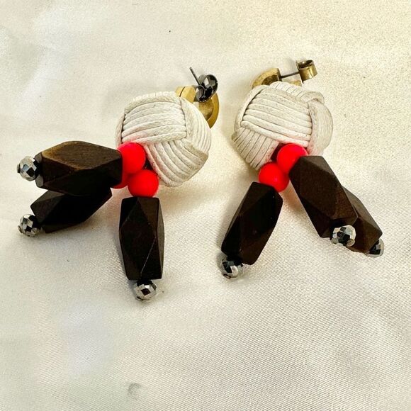 J.Crew hoop knotted wood bead statement earrings - Picture 3 of 12